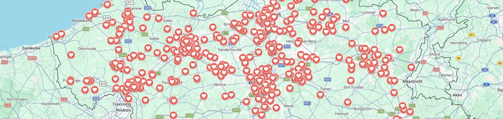 Map of Belgium: every heart is an agency in the PITCHPOD database